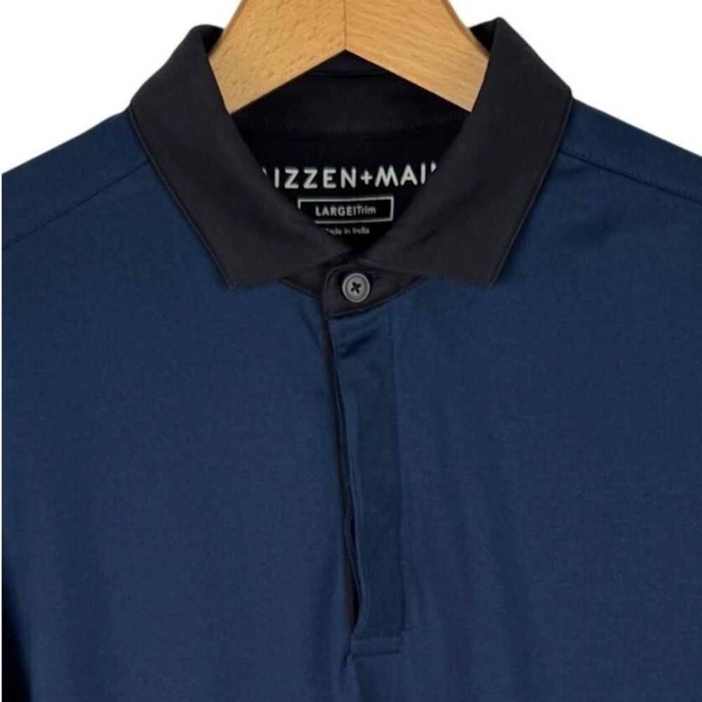 Mizzen+Main Mens Trim Fit Long Sleeve Polo Shirt Navy Black 1KS-0159‎ Large